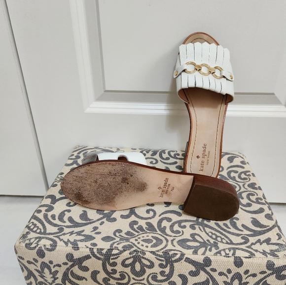 Kate Spade Brie White Leather Fringe Slides Size 7.5 - Picture 4 of 6